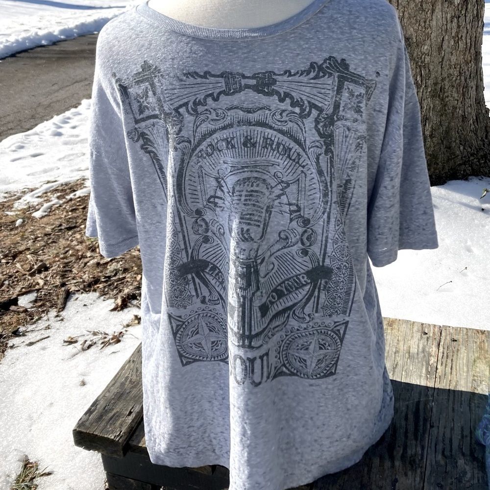 FIFTH SUN XL MENS BURNOUT STYLE ROCK & TOLL LISTEN TO HOUR SOUL T-SHIRT
